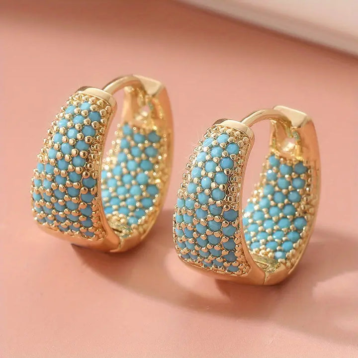 Gold-Toned Hoop Earrings with Turquoise Beads
