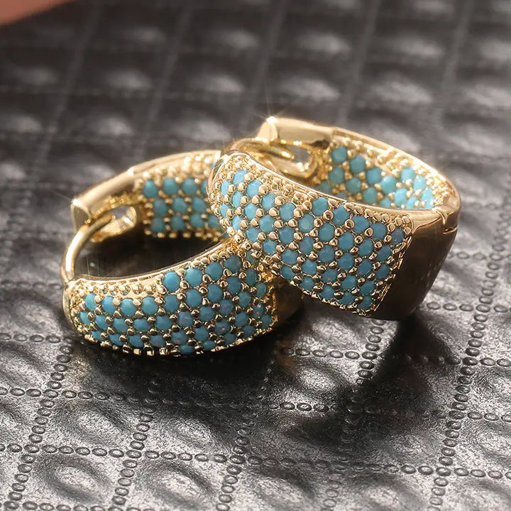 Gold-Toned Hoop Earrings with Turquoise Beads
