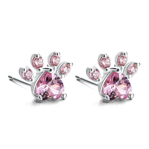 4-Piece Rose Gold Paw Jewelry Set with Zirconia Heart (Ring, Necklace, Earrings, Bracelet)
