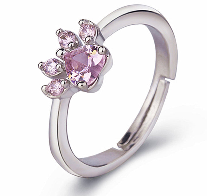 4-Piece Rose Gold Paw Jewelry Set with Zirconia Heart (Ring, Necklace, Earrings, Bracelet)