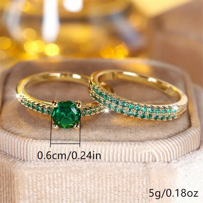 Serena Gold Duo Ring Set with Emerald Accents