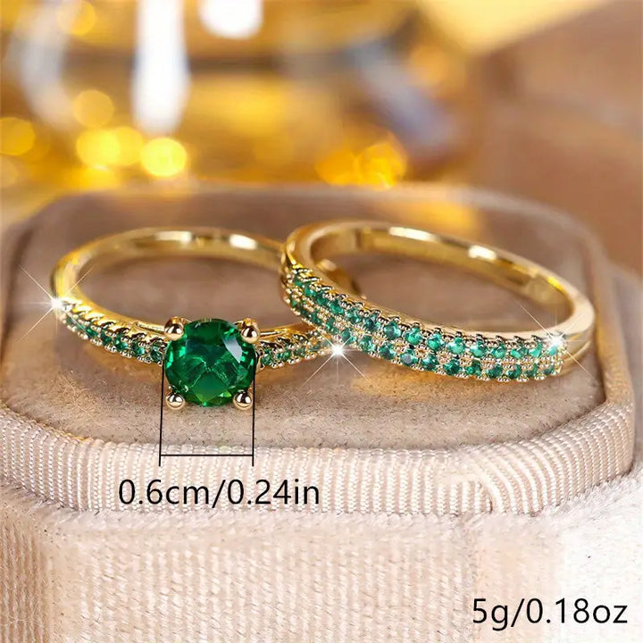 Serena Gold Duo Ring Set with Emerald Accents