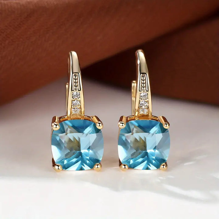 Gold Hoop Earrings with Mystic Sapphire Stones