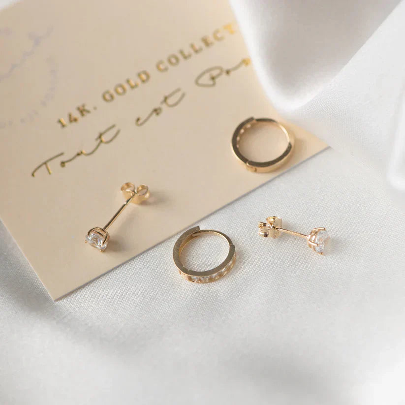 Dara Brillane Gold Stone Earrings Set