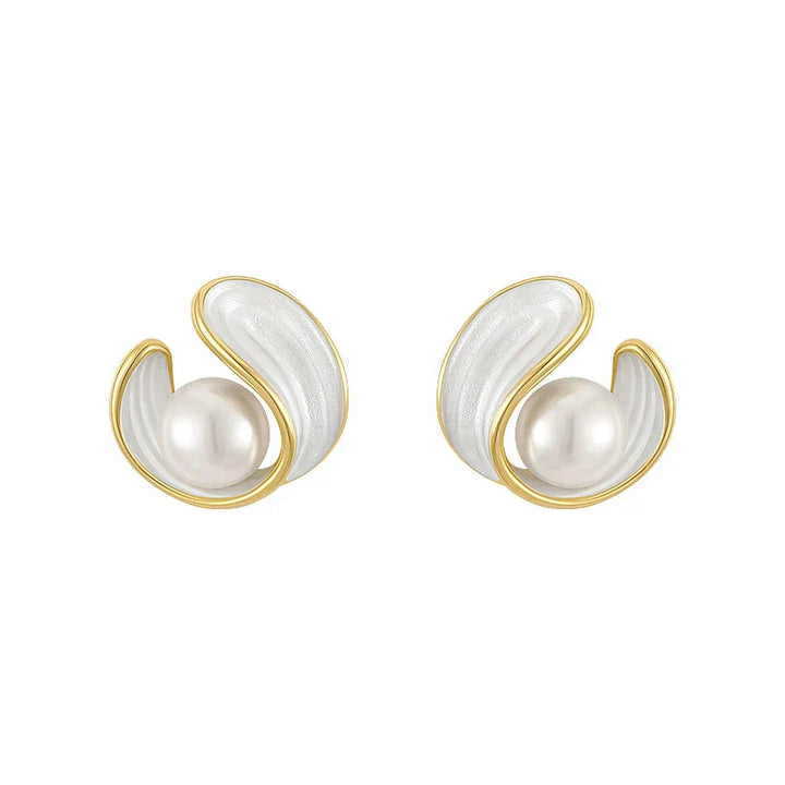 Elegant Gold Earrings Featuring White Opals and Pearls