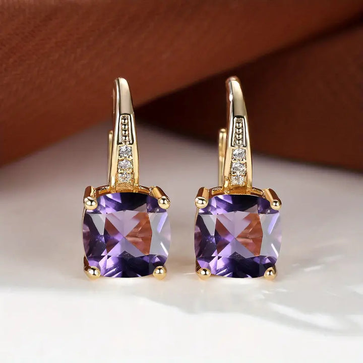 Gold Hoop Earrings with Mystic Sapphire Stones
