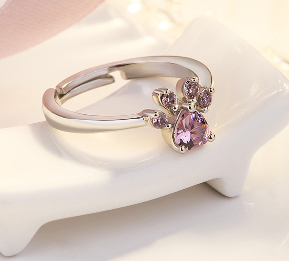 4-Piece Rose Gold Paw Jewelry Set with Zirconia Heart (Ring, Necklace, Earrings, Bracelet)