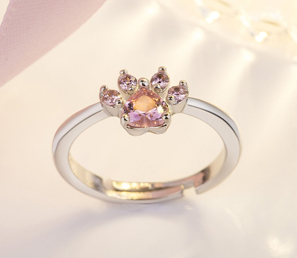 4-Piece Rose Gold Paw Jewelry Set with Zirconia Heart (Ring, Necklace, Earrings, Bracelet)