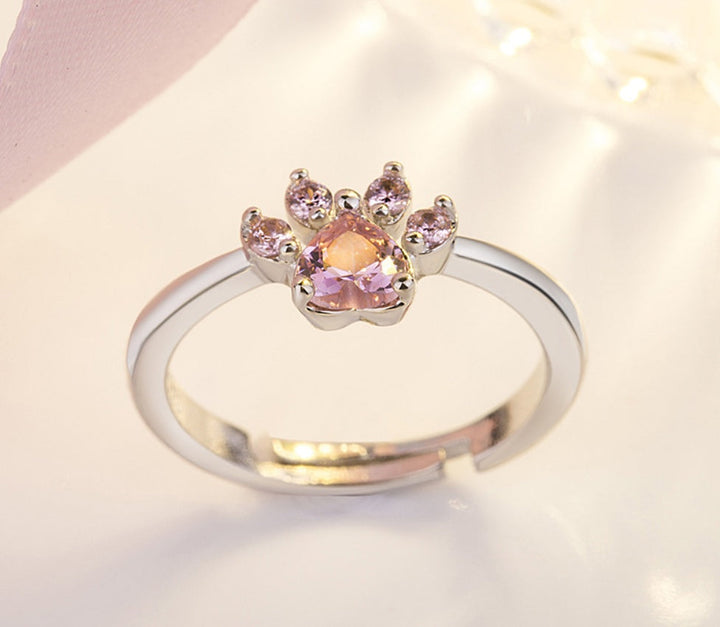 4-Piece Rose Gold Paw Jewelry Set with Zirconia Heart (Ring, Necklace, Earrings, Bracelet)