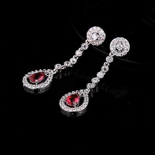 White Gold Ruby Halo Necklace and Earring Set