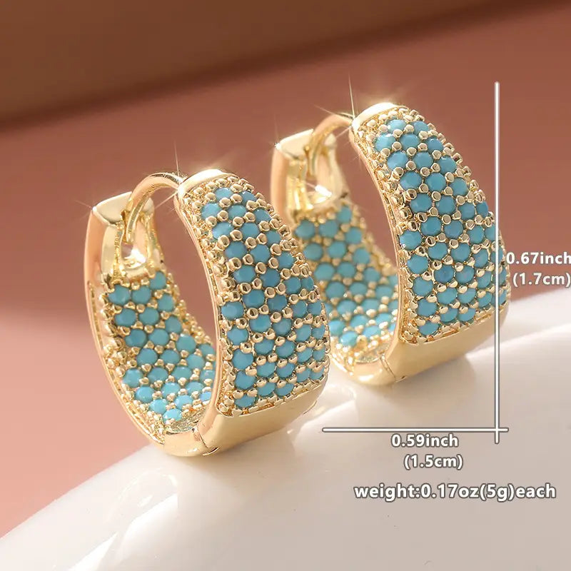 Gold-Toned Hoop Earrings with Turquoise Beads