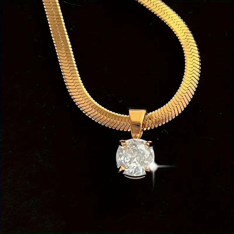 Gold Rhinestone Pendant Necklace - Elegant Design