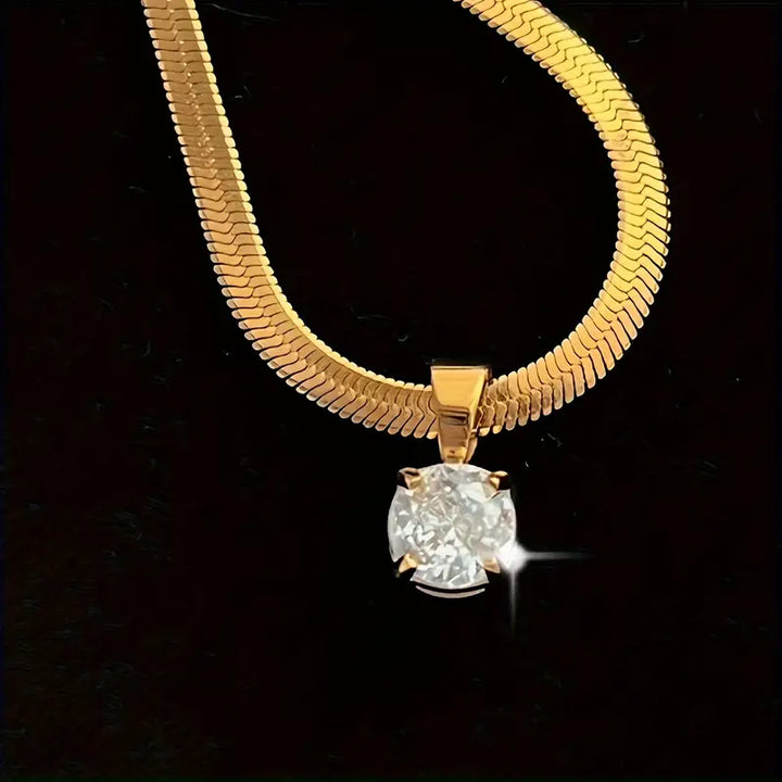 Gold Rhinestone Pendant Necklace - Elegant Design