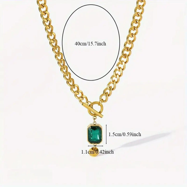 Gold Chunky Chain Necklace with Emerald Pendant