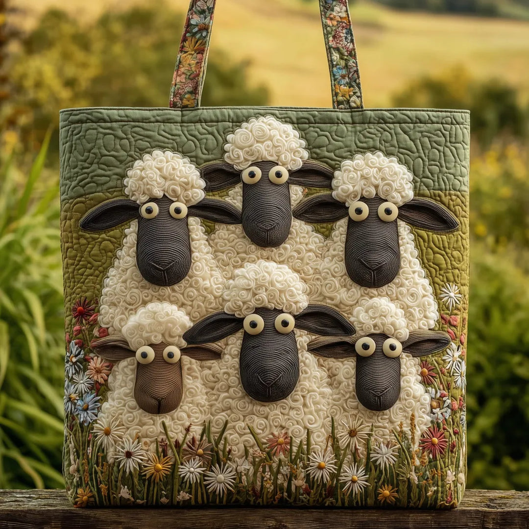 Handcrafted Tote Bag - Five Sheep Design