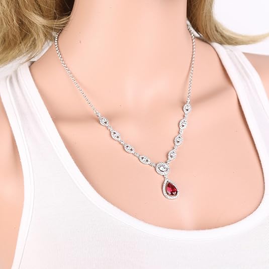White Gold Ruby Halo Necklace and Earring Set