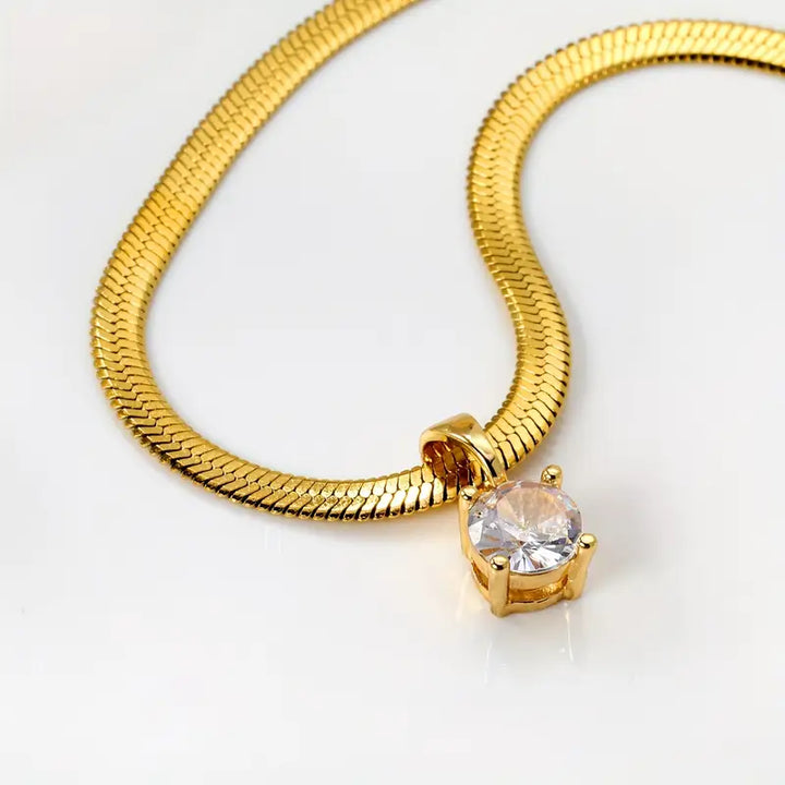 Gold Rhinestone Pendant Necklace - Elegant Design