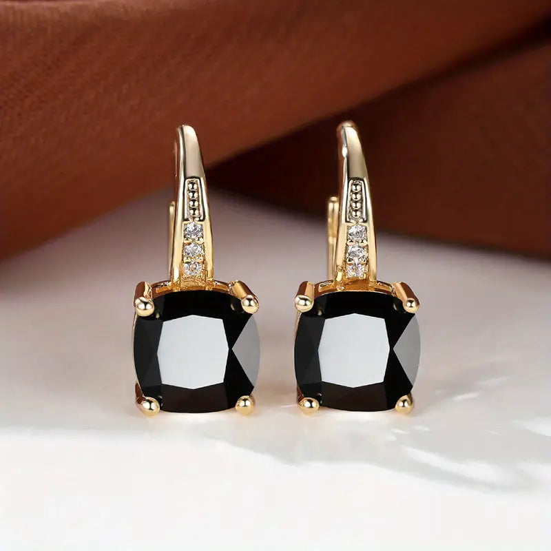 Gold Hoop Earrings with Mystic Sapphire Stones