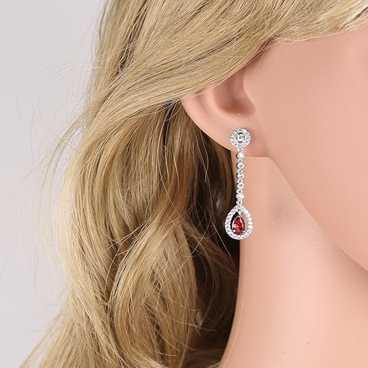 White Gold Ruby Halo Necklace and Earring Set