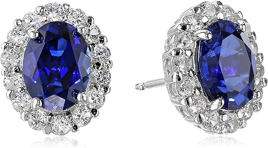 Oval White Sapphire Stud Earrings in White Gold