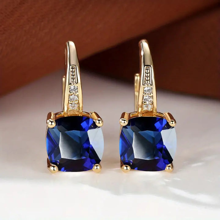 Gold Hoop Earrings with Mystic Sapphire Stones