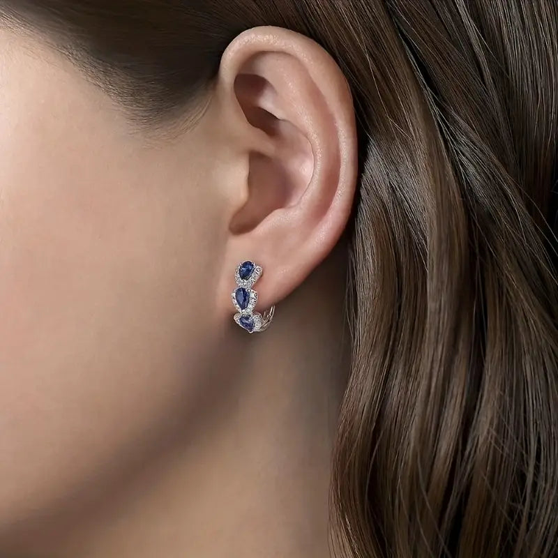 White Gold Royal Sapphire Crest Earrings
