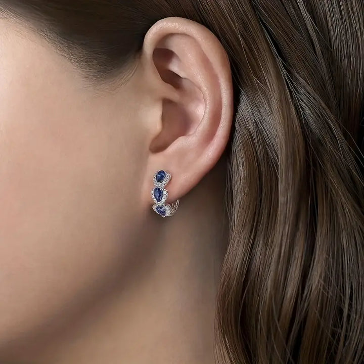 White Gold Royal Sapphire Crest Earrings