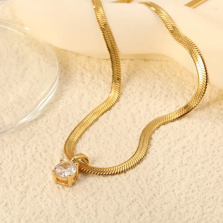 Gold Rhinestone Pendant Necklace - Elegant Design
