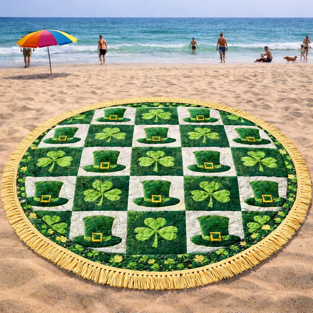 Round Beach Towel Lucky Leprechaun Clover