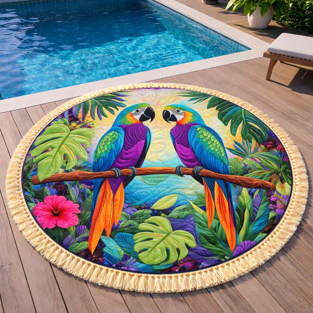 Serviette de Plage Ronde Jungle Parrot Pair