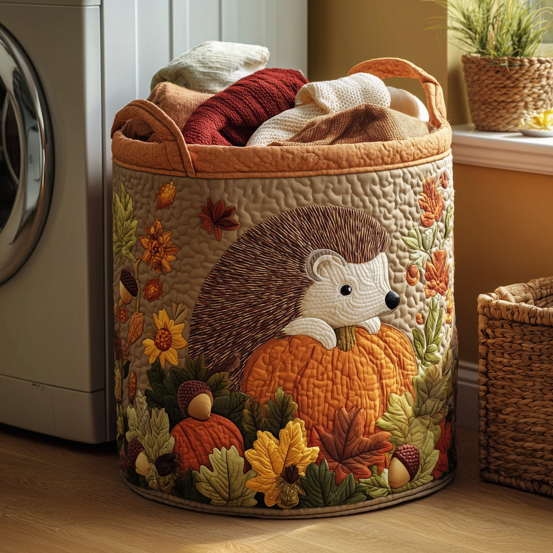 Quilted Laundry Basket with Autumn Hedgehog Design