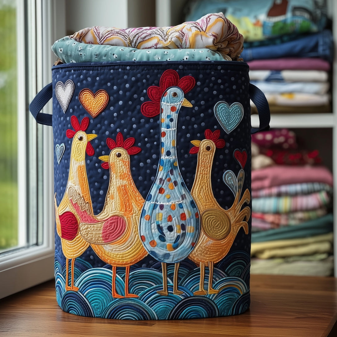 Whimsical Chicken Quilted Laundry Hamper