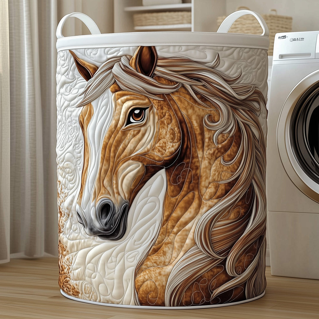 Whimsical Quilted Laundry Basket with Horse Design