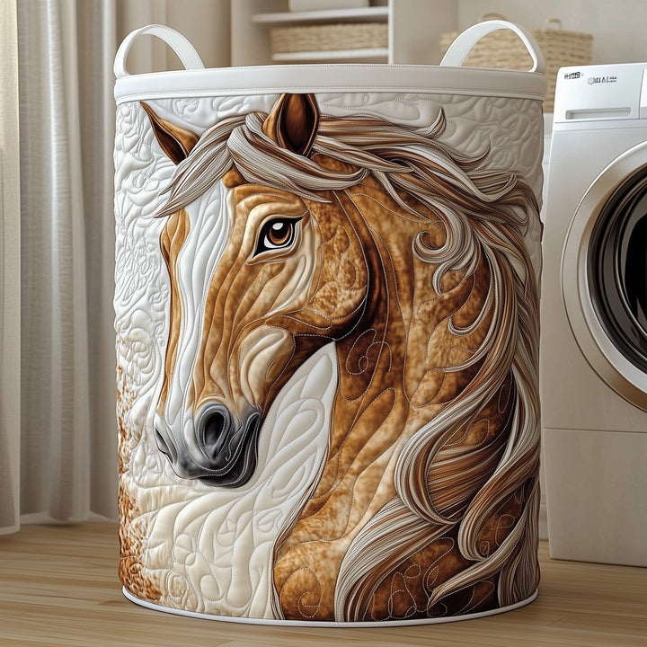 Whimsical Quilted Laundry Basket with Horse Design
