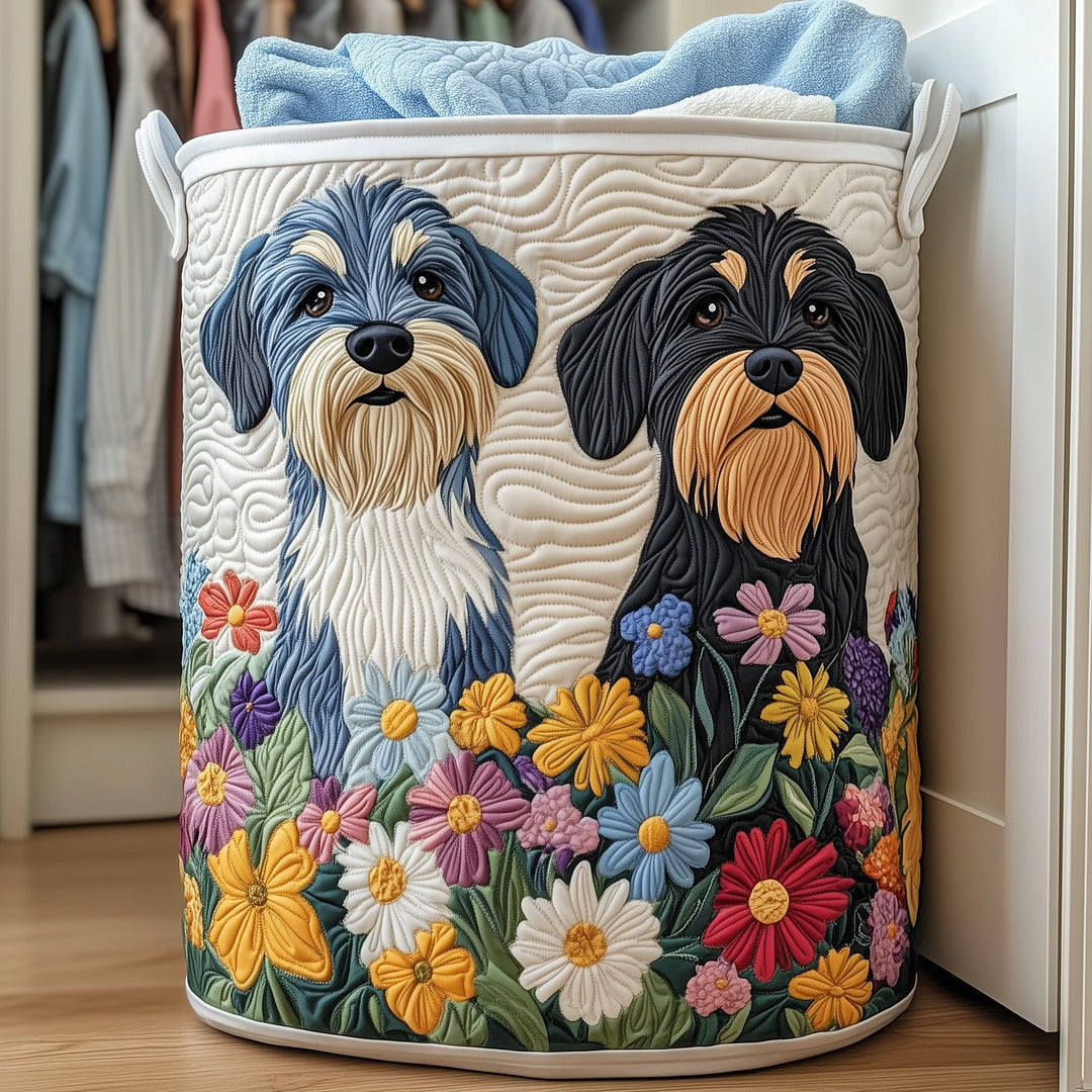 Joyful Quilted Schnauzer Laundry Hamper
