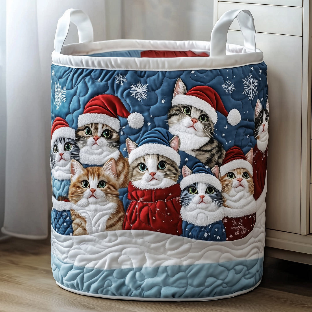Christmas Kittens Patterned Quilted Laundry Basket