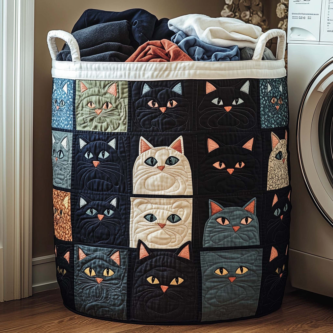 Midnight Cats Quilted Laundry Basket