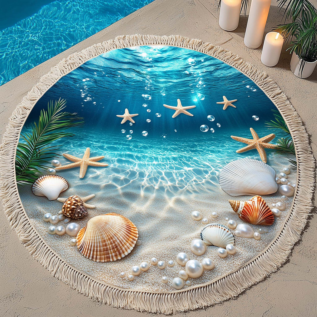 Round Beach Towel Ocean Starfish Treasure