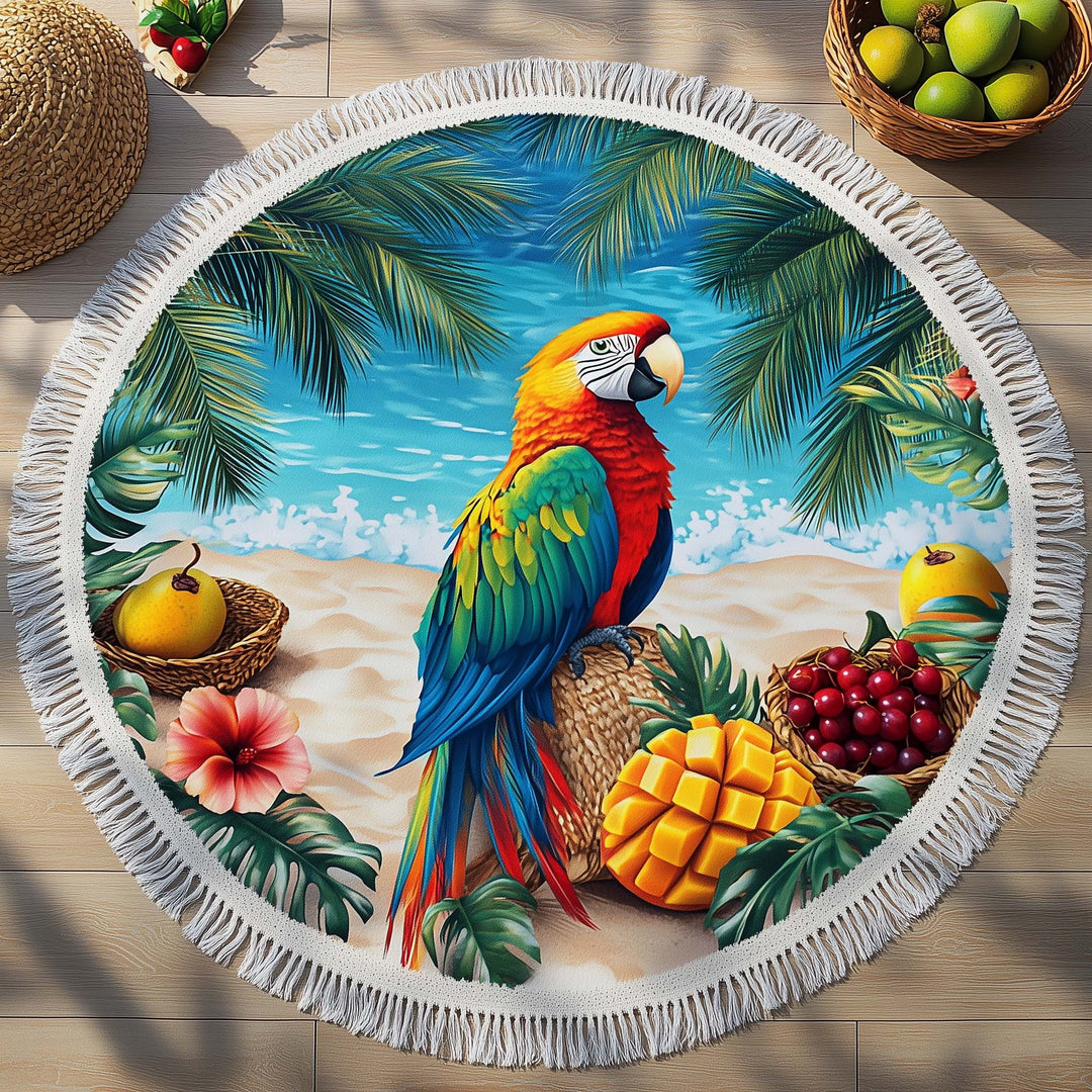 Round Beach Towel Tropicale Parrot