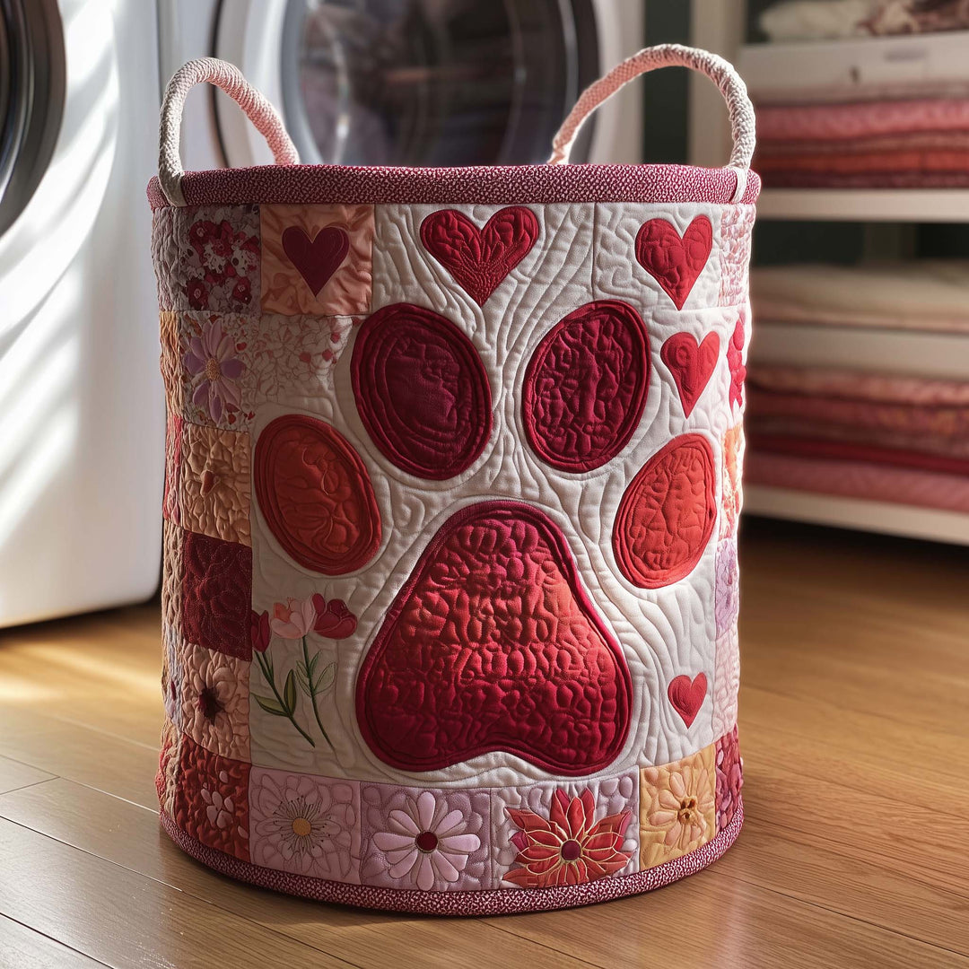Quilted Laundry Basket with Adorable Paw Print Design