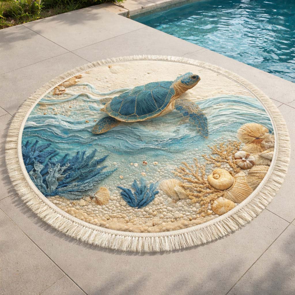 Serviette de Plage Ronde Azure Turtle