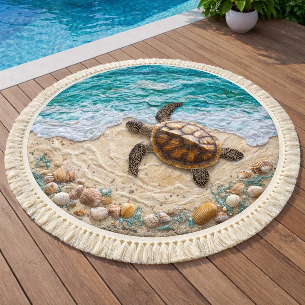 Serviette de Plage Ronde Tortue Sable