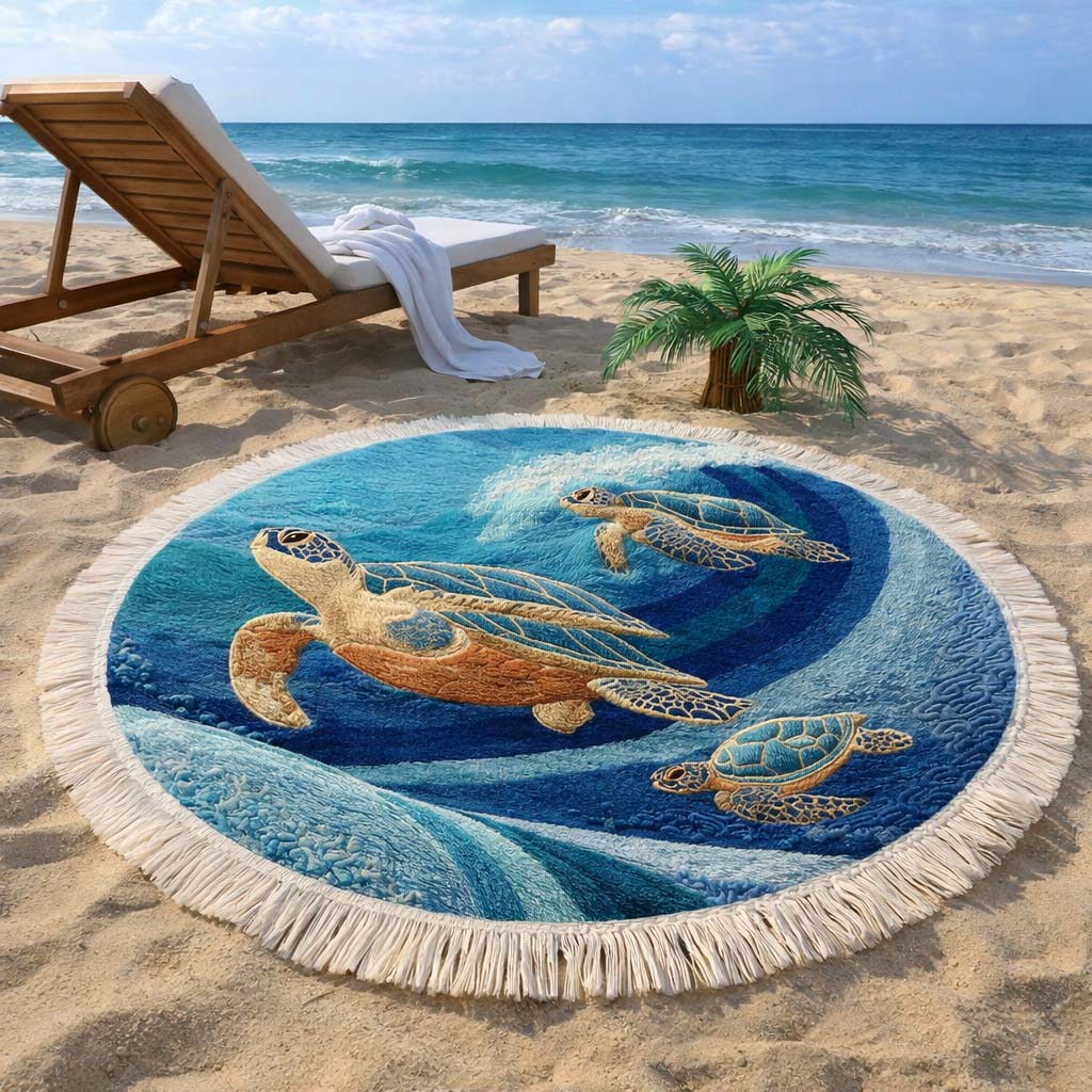 Serviette de Plage Ronde Ocean Family