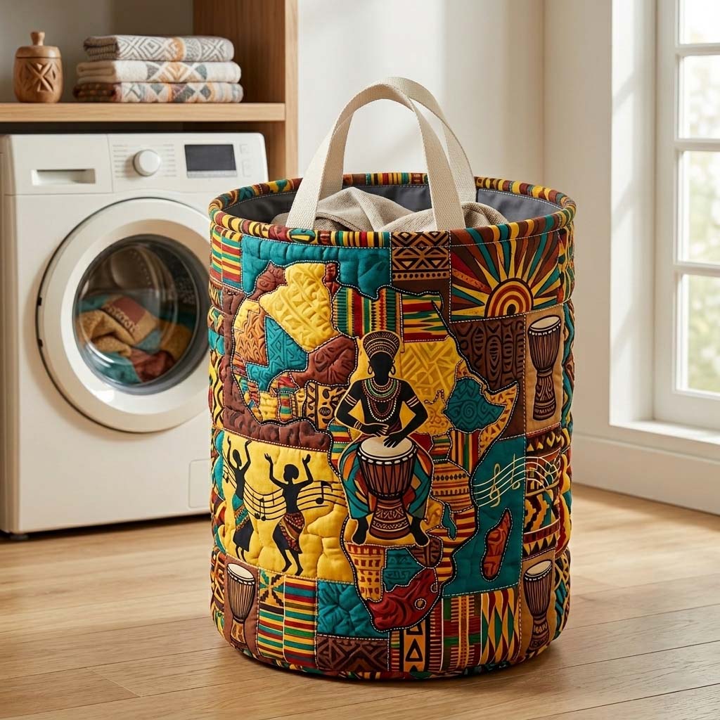 Rhythm Roots Quilted Laundry Basket