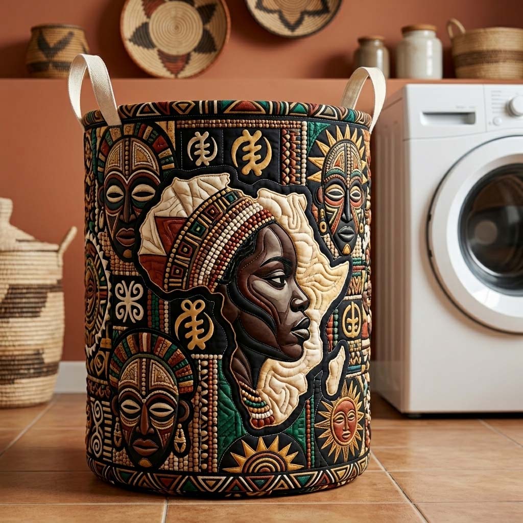 Quilted Laundry Basket with Tribal Heritage Design