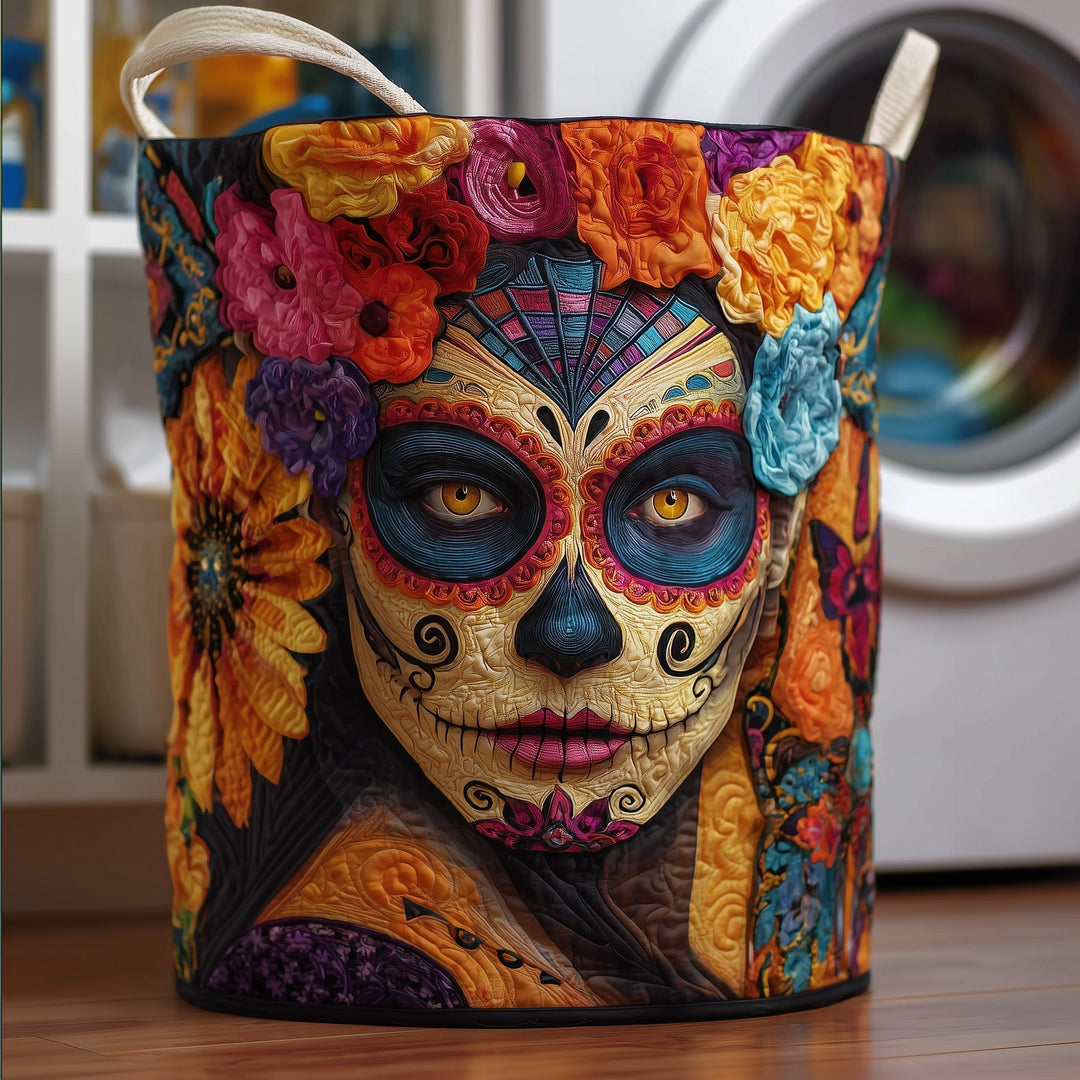 Dia de los Muertos Quilted Laundry Basket