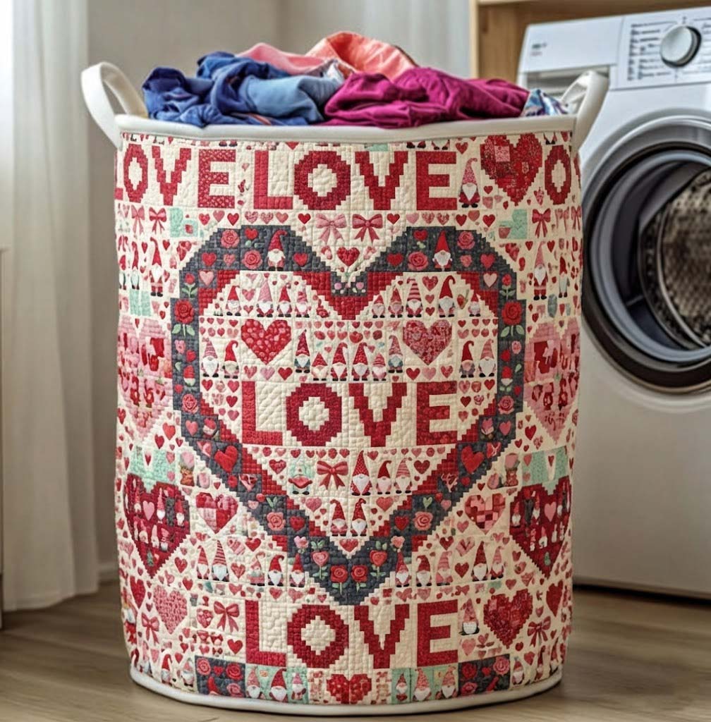Gnomes Adore the Quilted Laundry Hamper