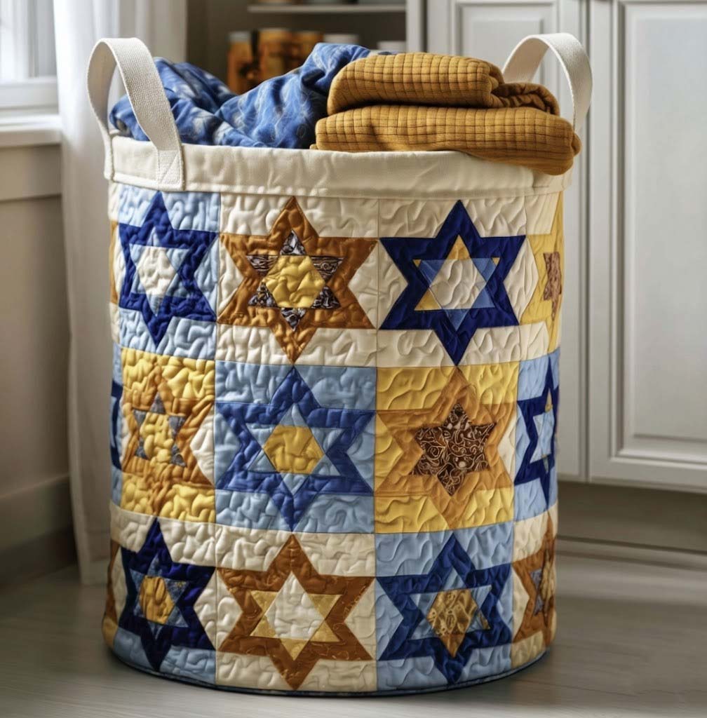 Star of David Quilted Laundry Basket