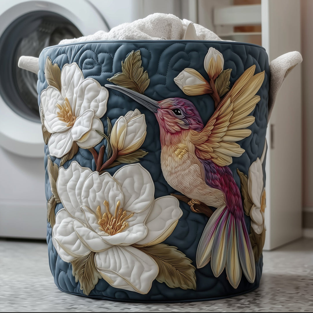 Chic Hummingbird Quilted Laundry Basket