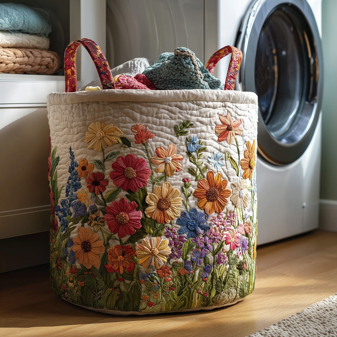 Floral Quilted Laundry Basket